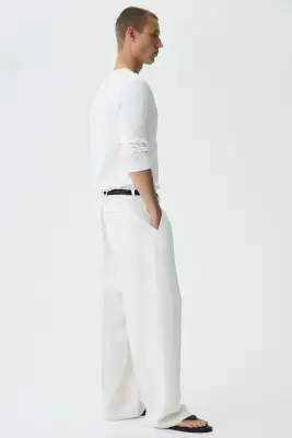 Pantalon large Loose Fit en lin - Ivoire — photo 3