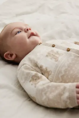 Ensemble 2 pièces en maille de coton - Beige clair/nounours — photo 1