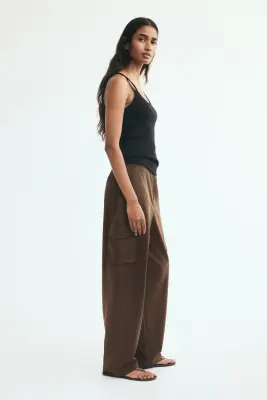 Pantalon cargo loose - Marron foncé — photo 1