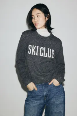 Pull en maille jacquard - Gris foncé chiné/Ski Club — photo 2