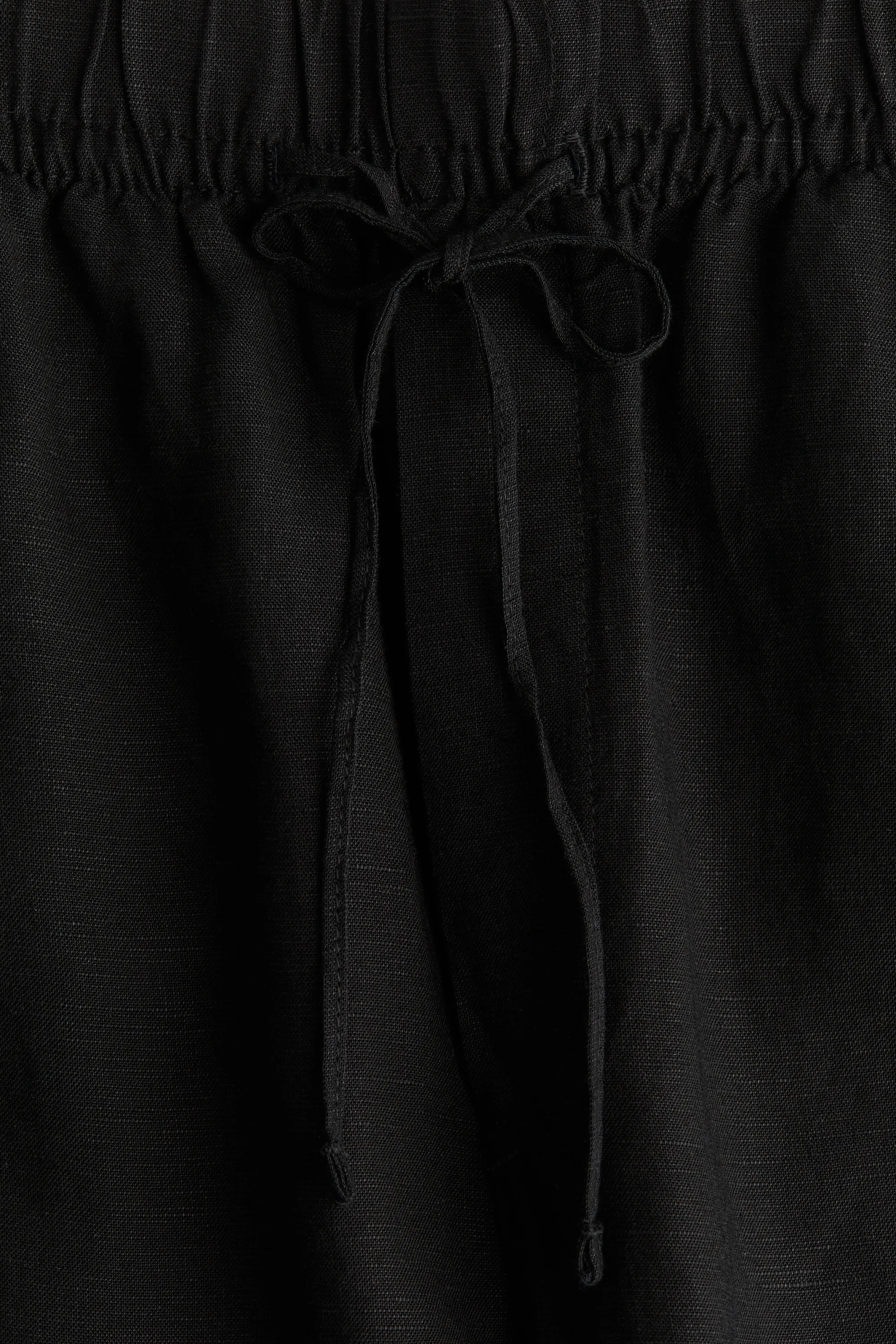 Pantalon en lin mélangé avec cordon de serrage - Noir