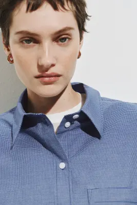 Chemise oversize en popeline de coton - Bleu/carreaux — photo 1