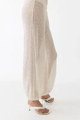 Pantalon en maille scintillante - Crème — photo 1