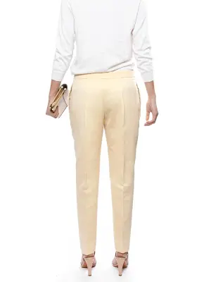 Pantalon droit en coton et soie beige champagne Px boutique 550€ Taille 38 — photo 4