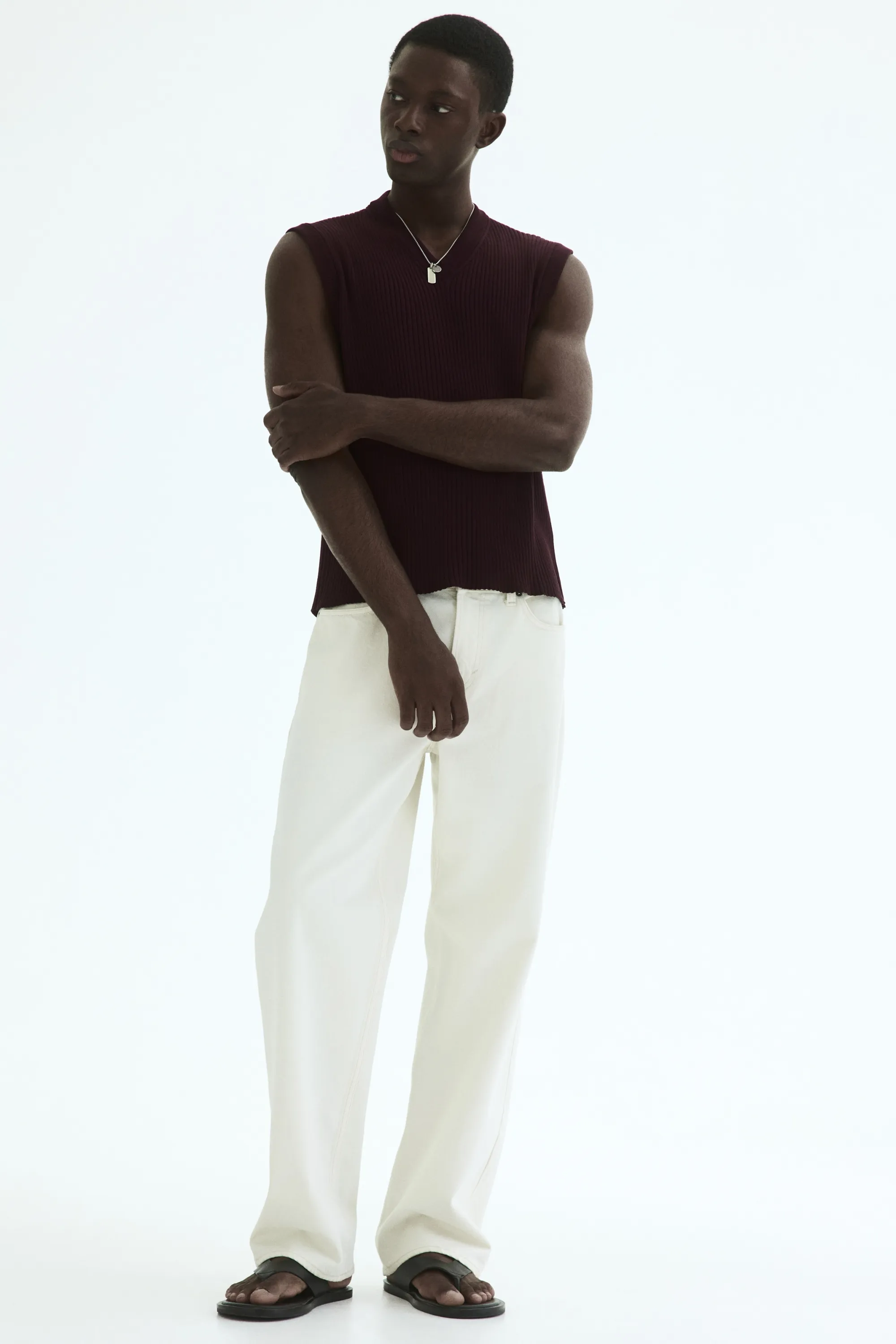 Pull sans manches côtelé Slim Fit - Violet prune