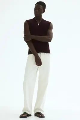 Pull sans manches côtelé Slim Fit - Violet prune — photo 1