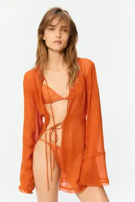 Blouse vaporeuse à nouer - Orange — photo 1