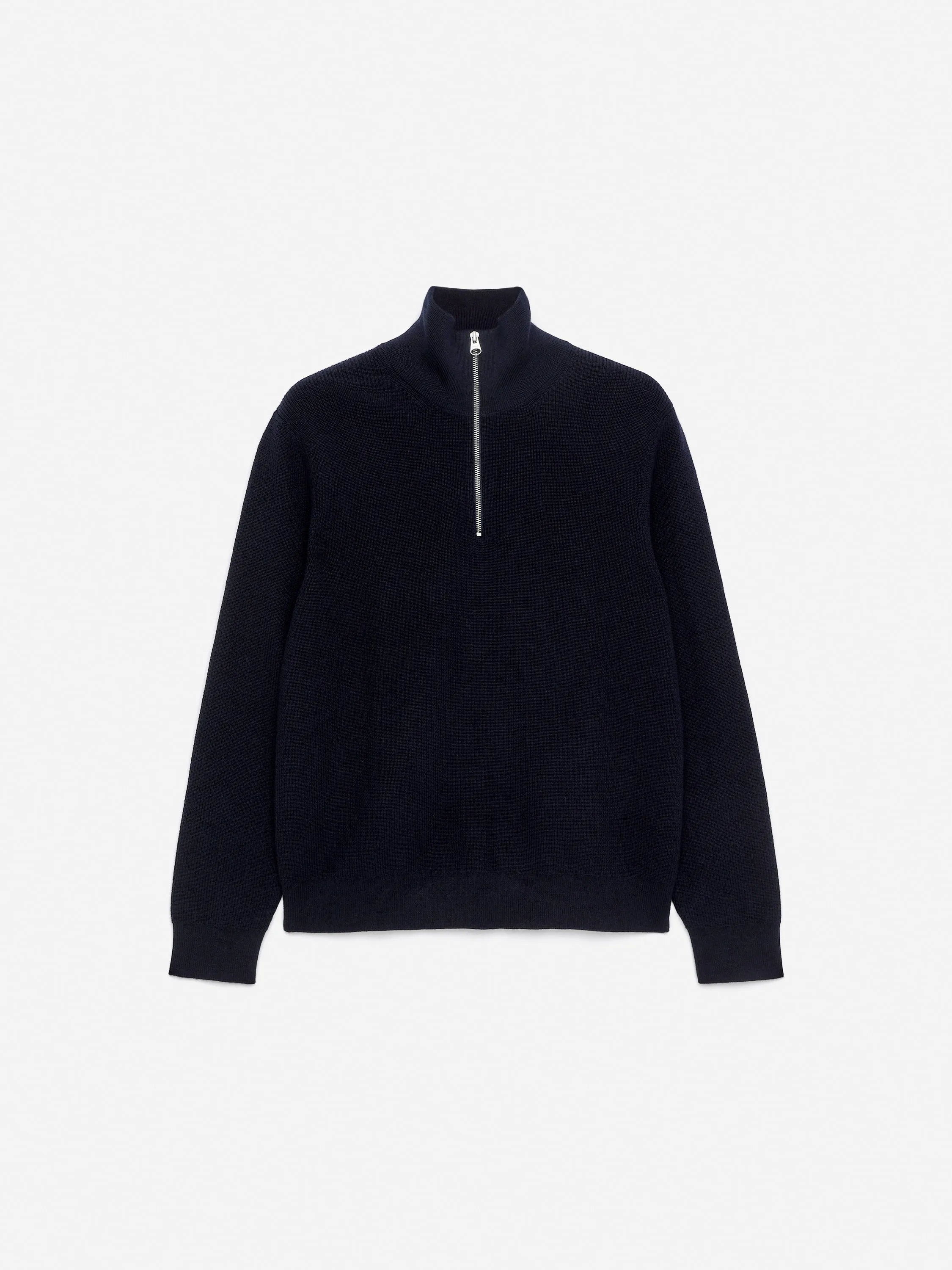 Pull demi-zippé en laine et coton - Bleu foncé