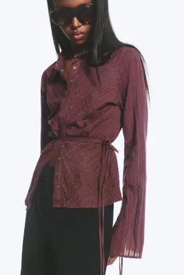 Chemise en coton à nouer - Rayé violet foncé — photo 2