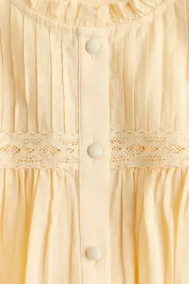 Blouse en coton avec plis nervure - Jaune clair — photo 4