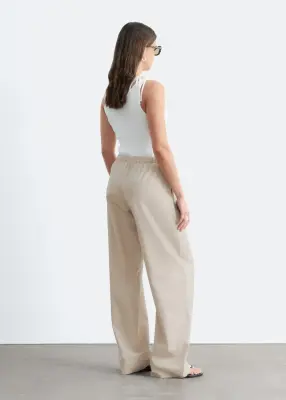 Pantalon à cordon de serrage en sergé de coton - Beige — photo 3