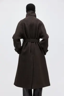 Manteau oversize en laine mélangée - Marron foncé — photo 4