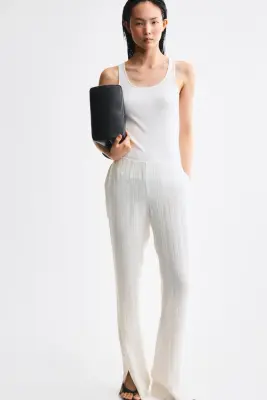 Pantalon évasé en lin mélangé - Crème — photo 1