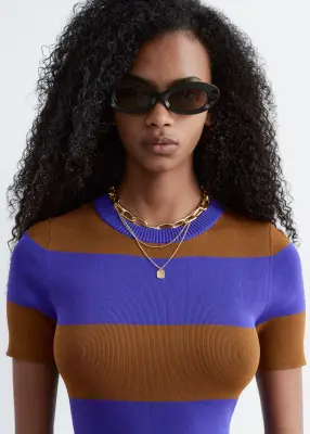 Robe longue en maille côtelée - Violet/Brun — photo 3