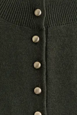 Pull en maille fine avec col cheminée - Vert kaki foncé — photo 4