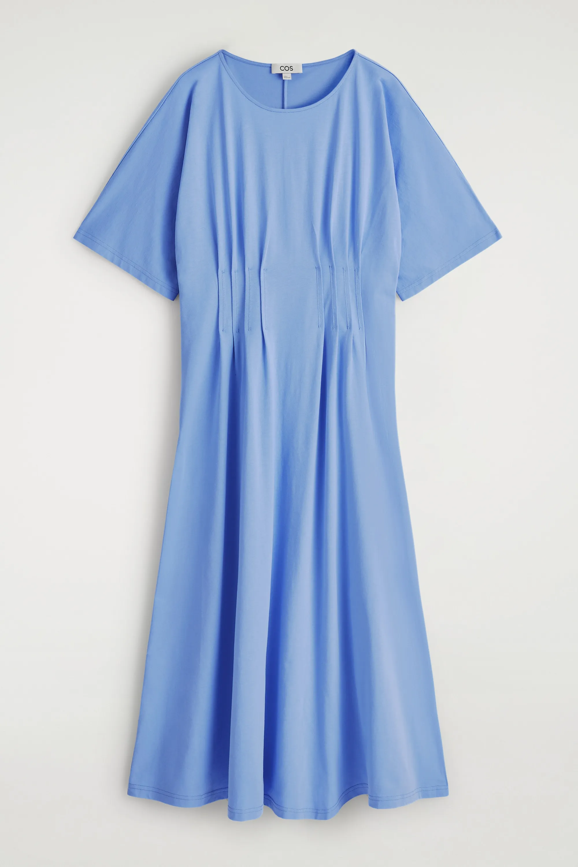 ROBE MIDI NERVURÉE EN COTON - BLEU CIEL