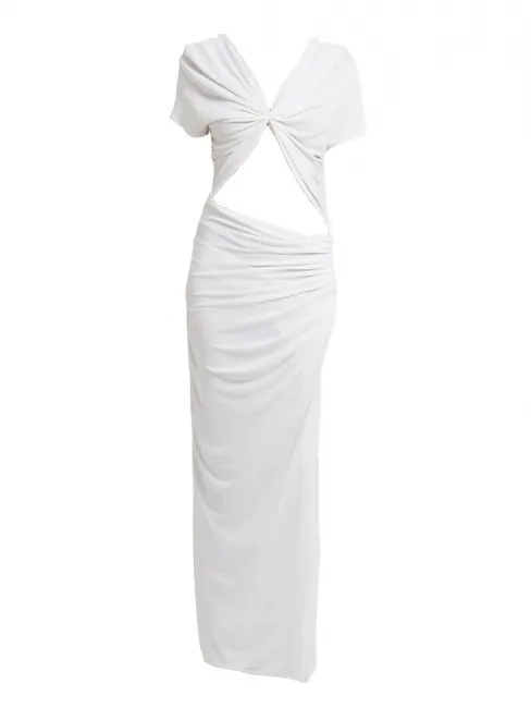 Robe longue manches courtes en jersey drapé blanc ajouré Prix boutique 952€ Taille L