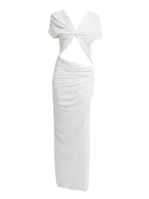 Robe longue manches courtes en jersey drapé blanc ajouré Prix boutique 952€ Taille L — photo 1