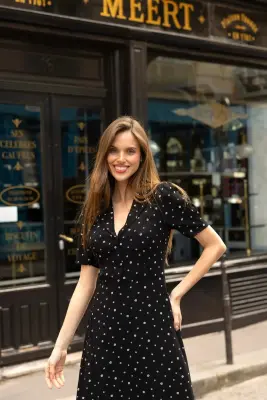 Selena Midi Dress - Black white floral — photo 1