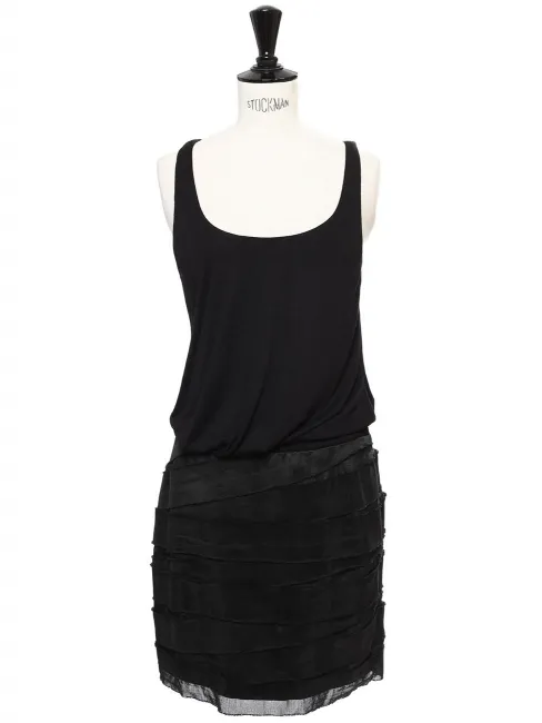 Robe en soie plissée et jersey de coton noir Prix boutique 1200€ Taille S