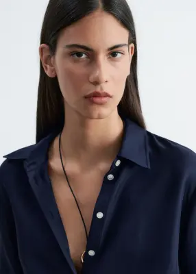 Chemise décontractée en soie - Bleu foncé — photo 3