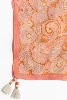 Foulard imprimé en coton - Rose corail/motif cachemire — photo 2