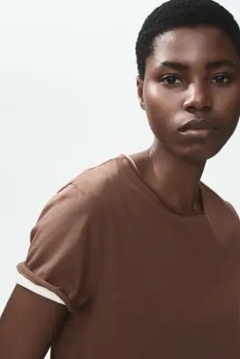 T-shirt à bords roulottés - Marron — photo 2