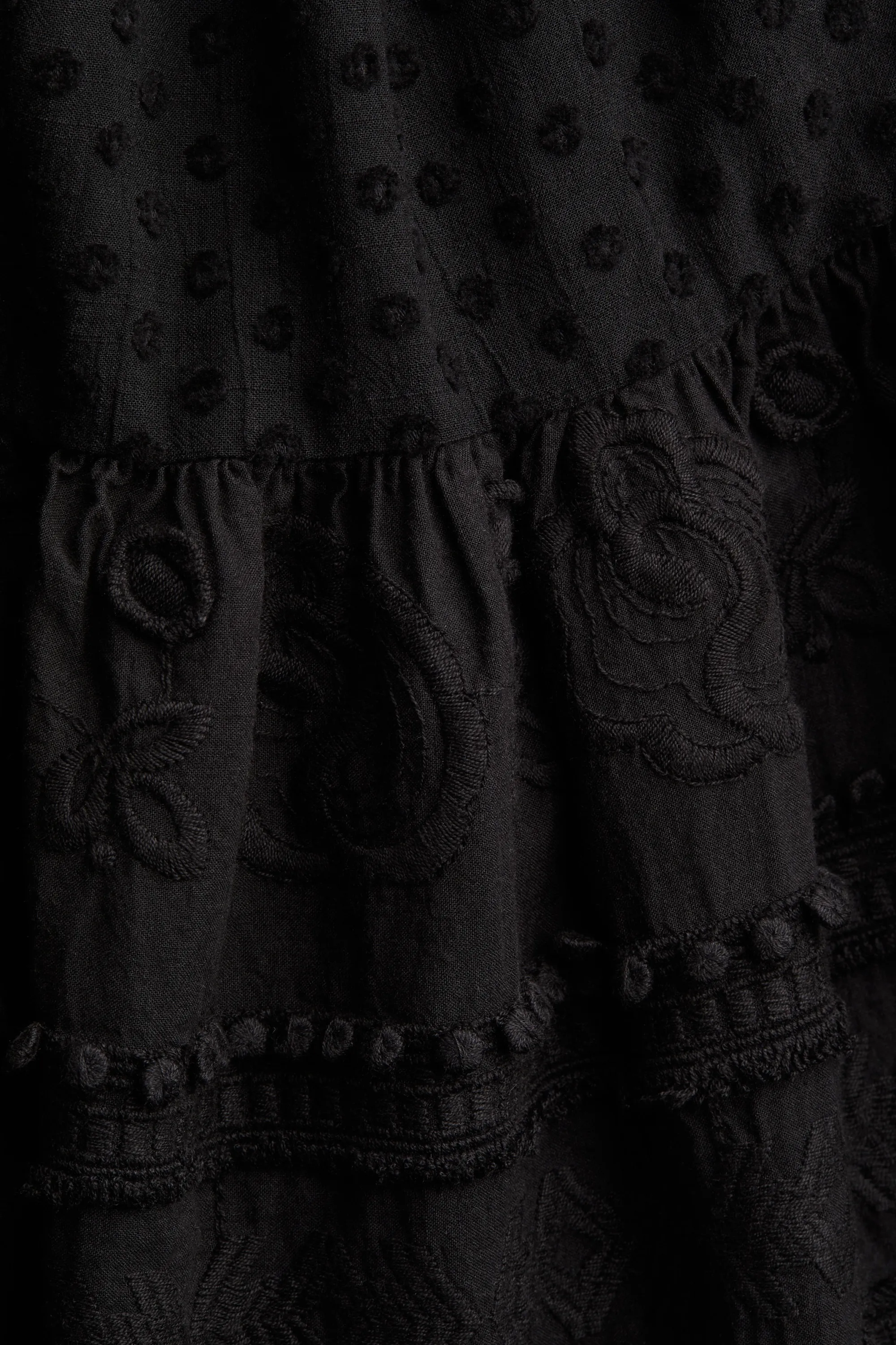 Robe brodée en coton - Noir