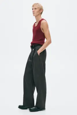 Débardeur côtelé Slim Fit en laine mélangée - Rouge foncé — photo 4