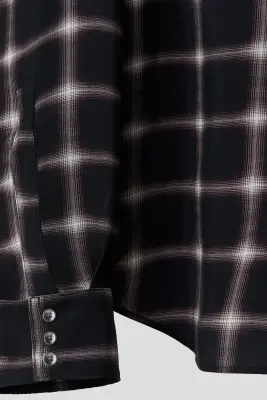 Slim Fit Cupro shirt - Noir/carreaux — photo 4