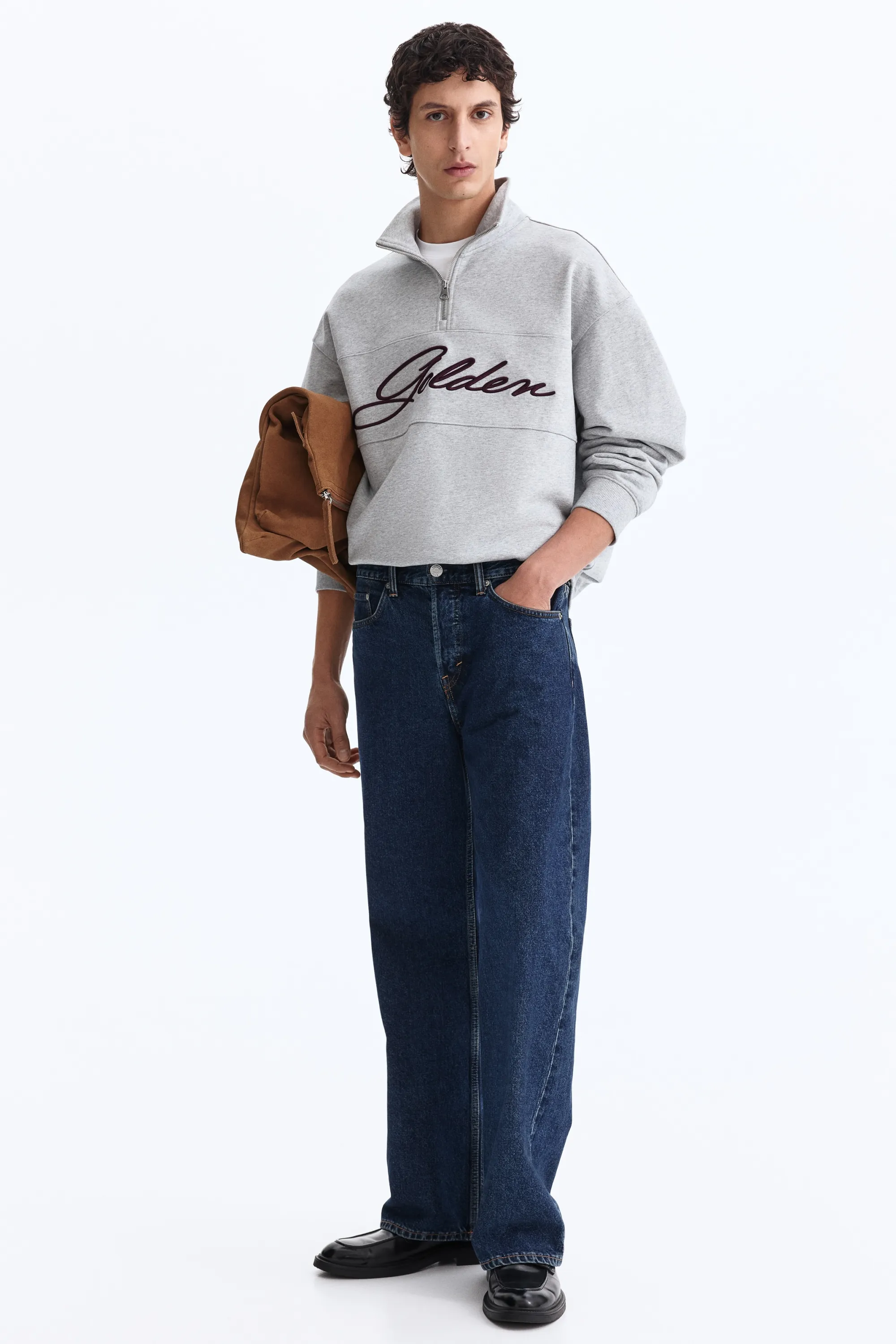Sweat Relaxed Fit avec col zippé - Gris chiné/Golden