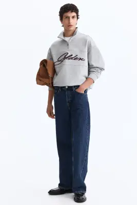Sweat Relaxed Fit avec col zippé - Gris chiné/Golden — photo 1