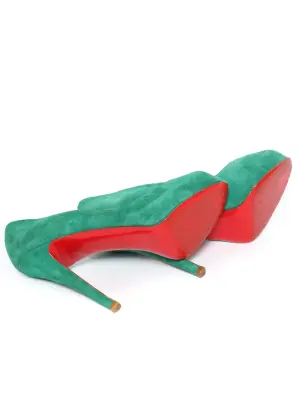 Escarpins peep toe à plateforme et talon stiletto en suede vert émeraude Prix boutique 800€ Taille 37 — photo 5