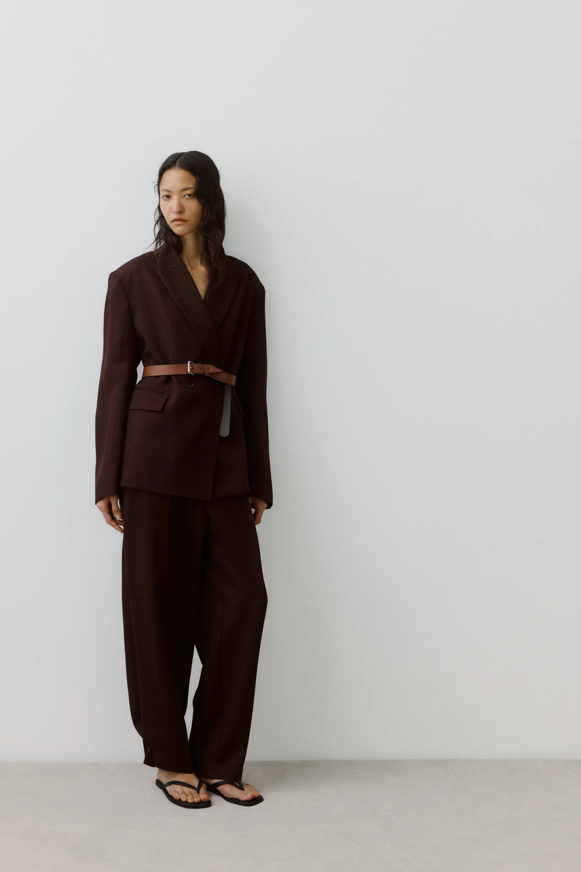 Blazer croisé avec ceinture - Marron foncé