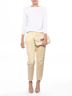 Pantalon droit en coton et soie beige champagne Px boutique 550€ Taille 38 — photo 2