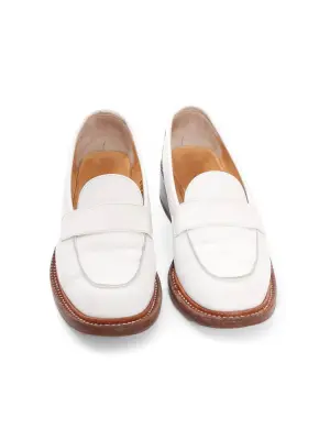 Mocassins bout rond en cuir blanc crème semelle bois Prix boutique 475€ Taille 37 — photo 3