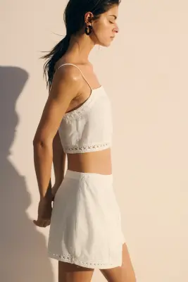 Linen-blend beach skirt - Blanc — photo 2