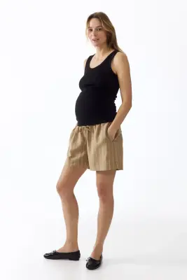 MAMA Short en lin mélangé - Beige/rayé — photo 1