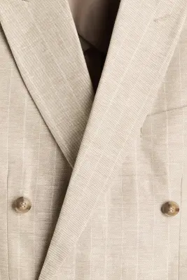 Veste Regular Fit à fermeture croisée - Beige clair/rayé — photo 4