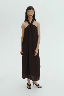 Robe dos nu avec détail torsadé - Marron foncé — photo 2