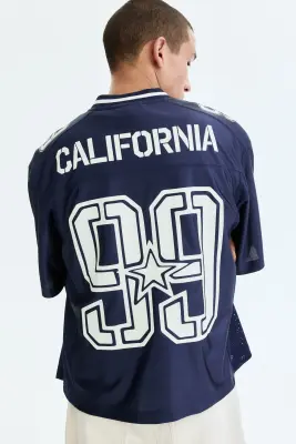T-shirt Loose Fit en mesh imprimé - Bleu foncé/99 — photo 3