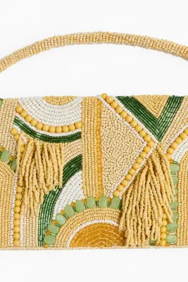 Pochette avec perles fantaisie - Jaune clair/motif — photo 2