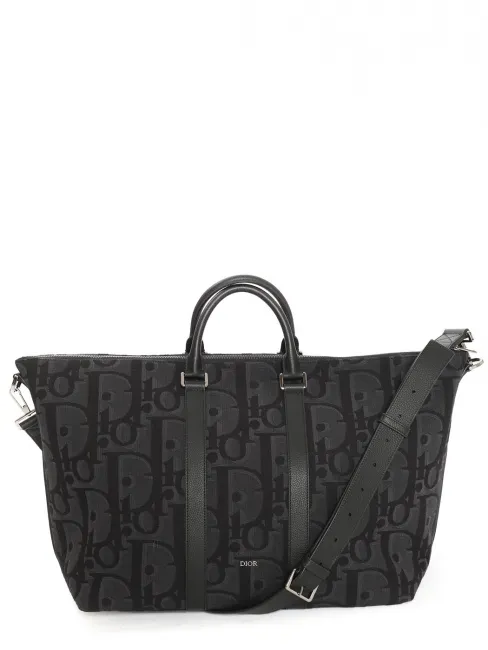 Sac Weekender 40 Toile jacquard Dior Oblique bleu marine et noir avec anse bandoulière Prix boutique 2800€