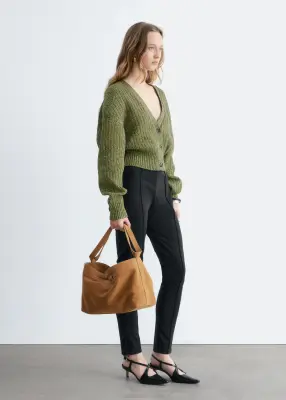 Cardigan côtelé en coton - Vert chiné — photo 4