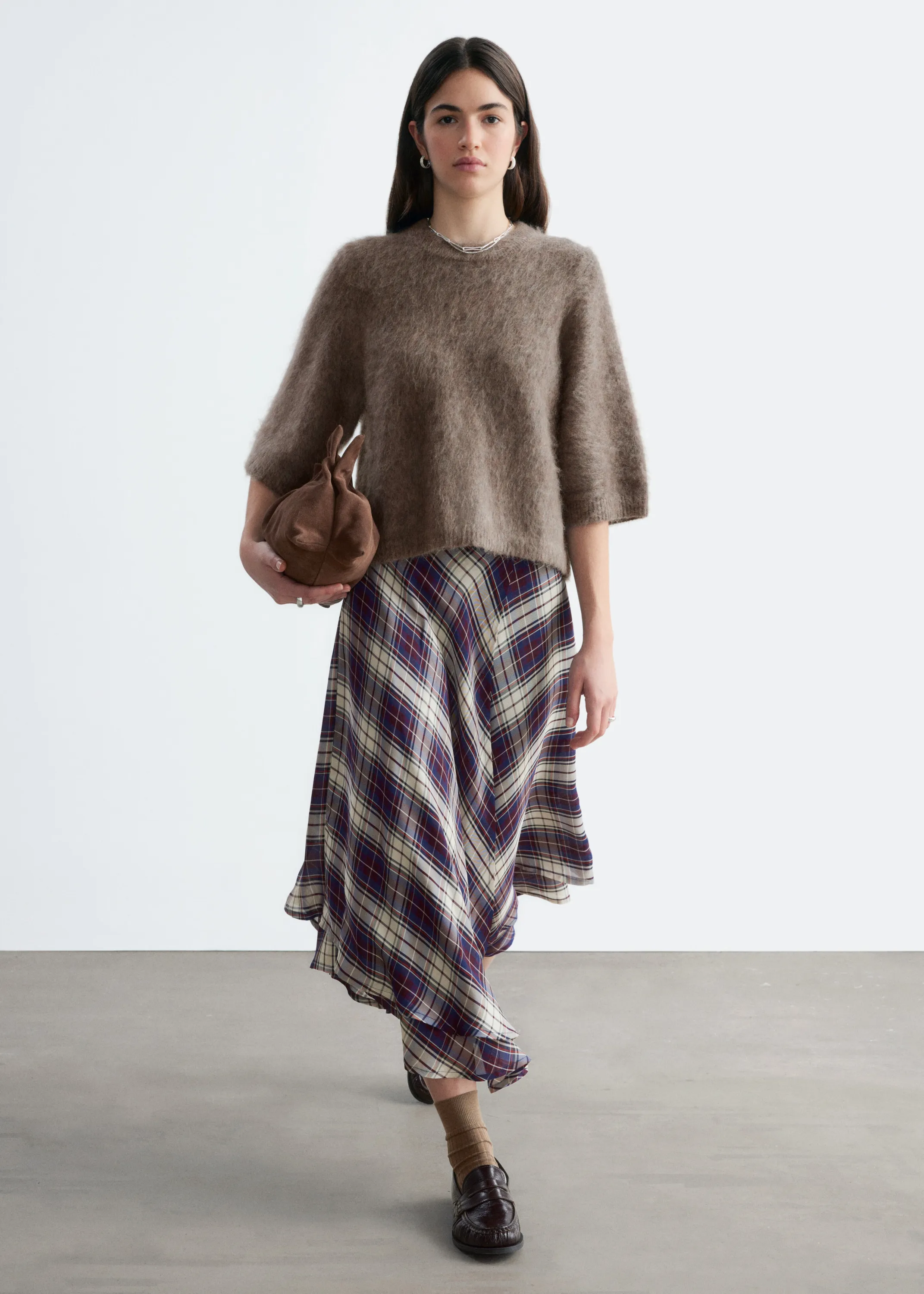 T-shirt en maille de mohair mélangé - Taupe foncé