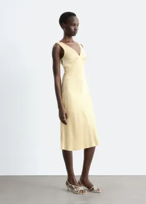 Robe combinaison midi à col en V - Jaune — photo 4