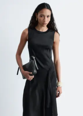 Robe midi asymétrique en satin - Noir — photo 2