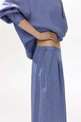 Pantalon droit avec taille élastique - Bleu/rayé — photo 2