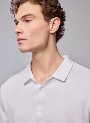 Polo Blanc Polo Manches Longues en Coton organique — photo 3