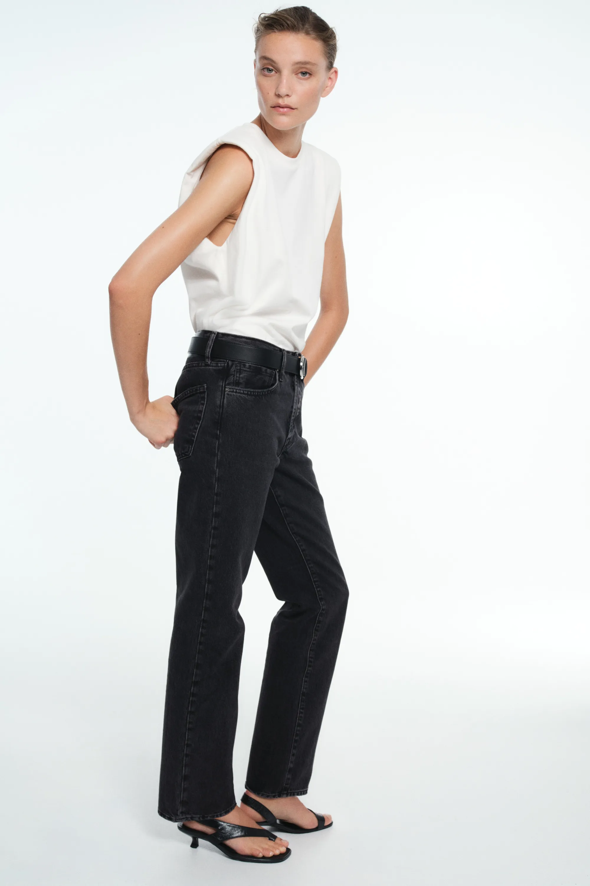 Straight Regular Waist Jeans - Gris denim foncé